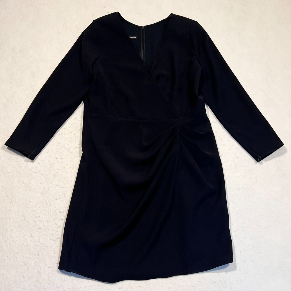 Emporio Armani‎ Faux Wrap Dress Long Sleeve Navy Blue Women's 50